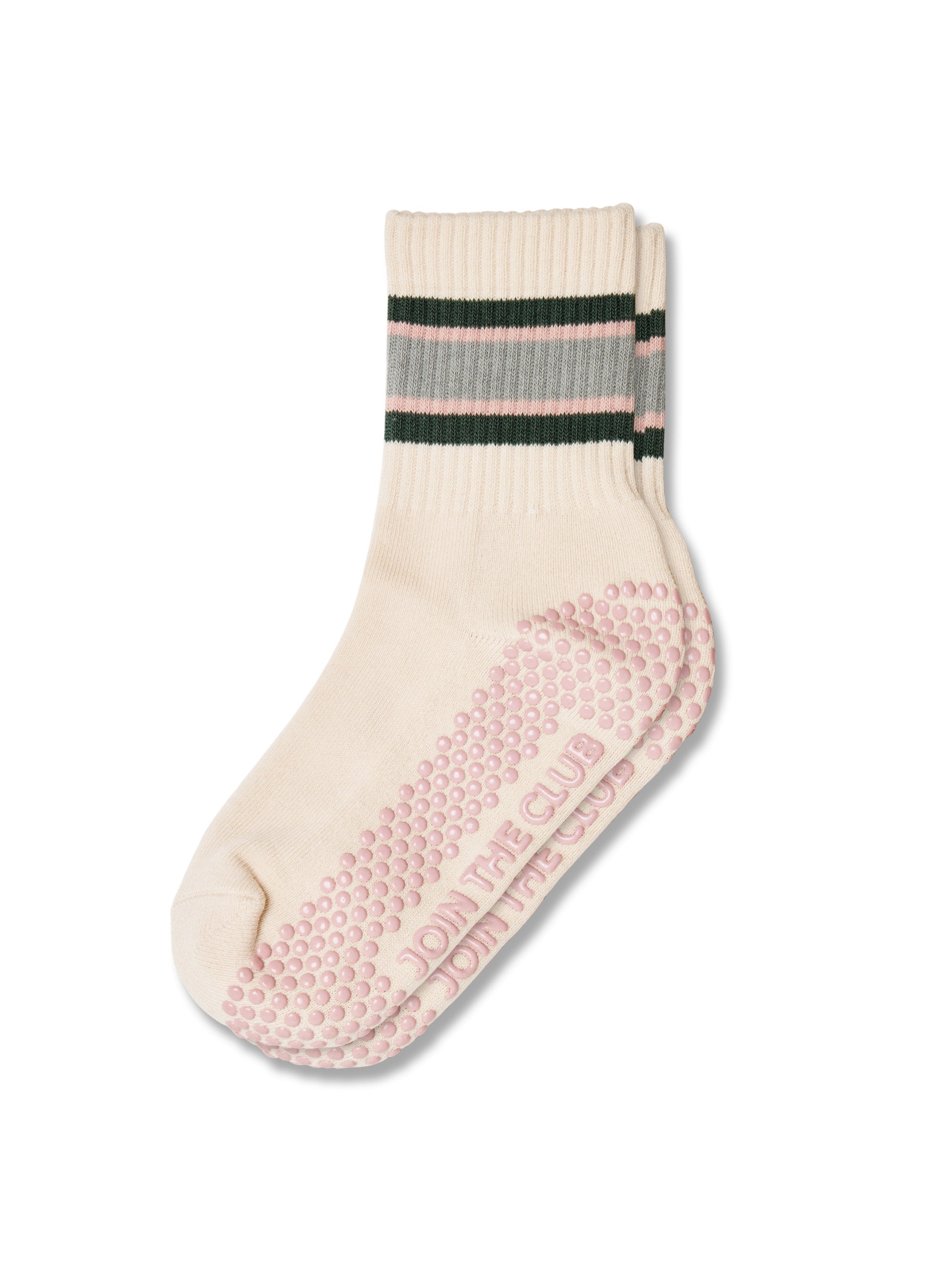 Retro Crew Pilates Grip Sock - Pink/Grey